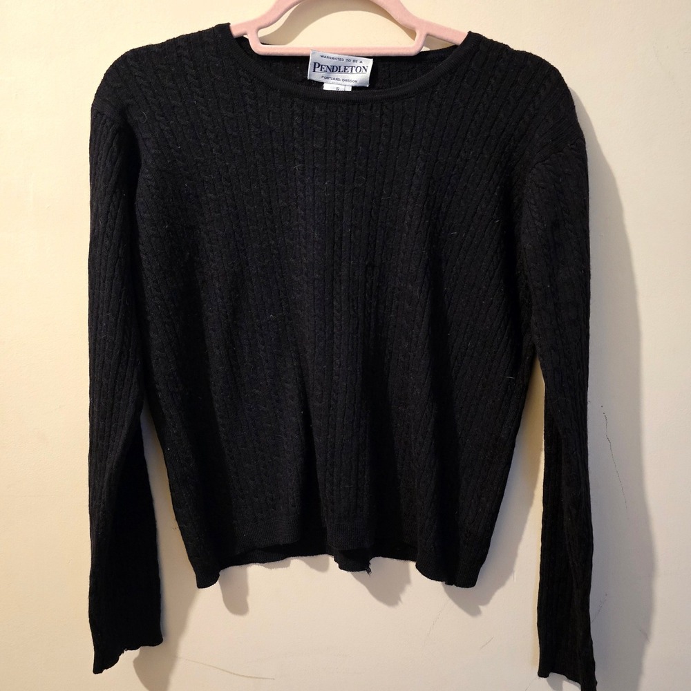 Pendleton Sweater Womens Small Black Merino Wool Cable Knit Crew Neck Pullover